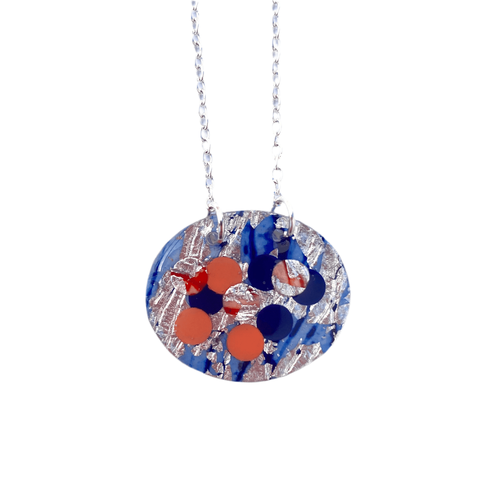 Pebble sgraffito textile necklace in periwinkle/sapphire/orange/silver - Rothlú