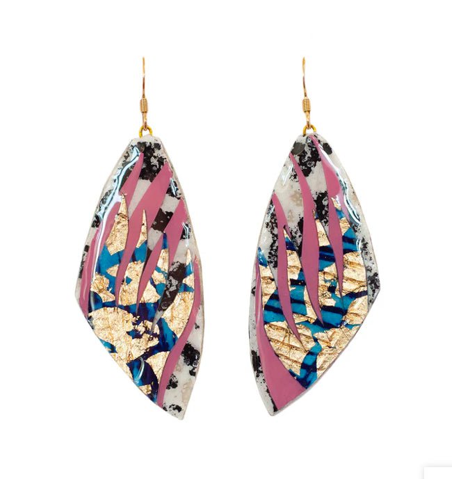 Peitil batik earrings in charcoal/deep - rose/lapis - gold - Rothlú