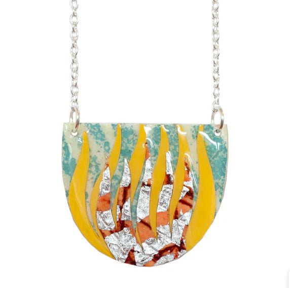 Peitil batik textile necklace in flint blue/gorse/umber/silver - Rothlú