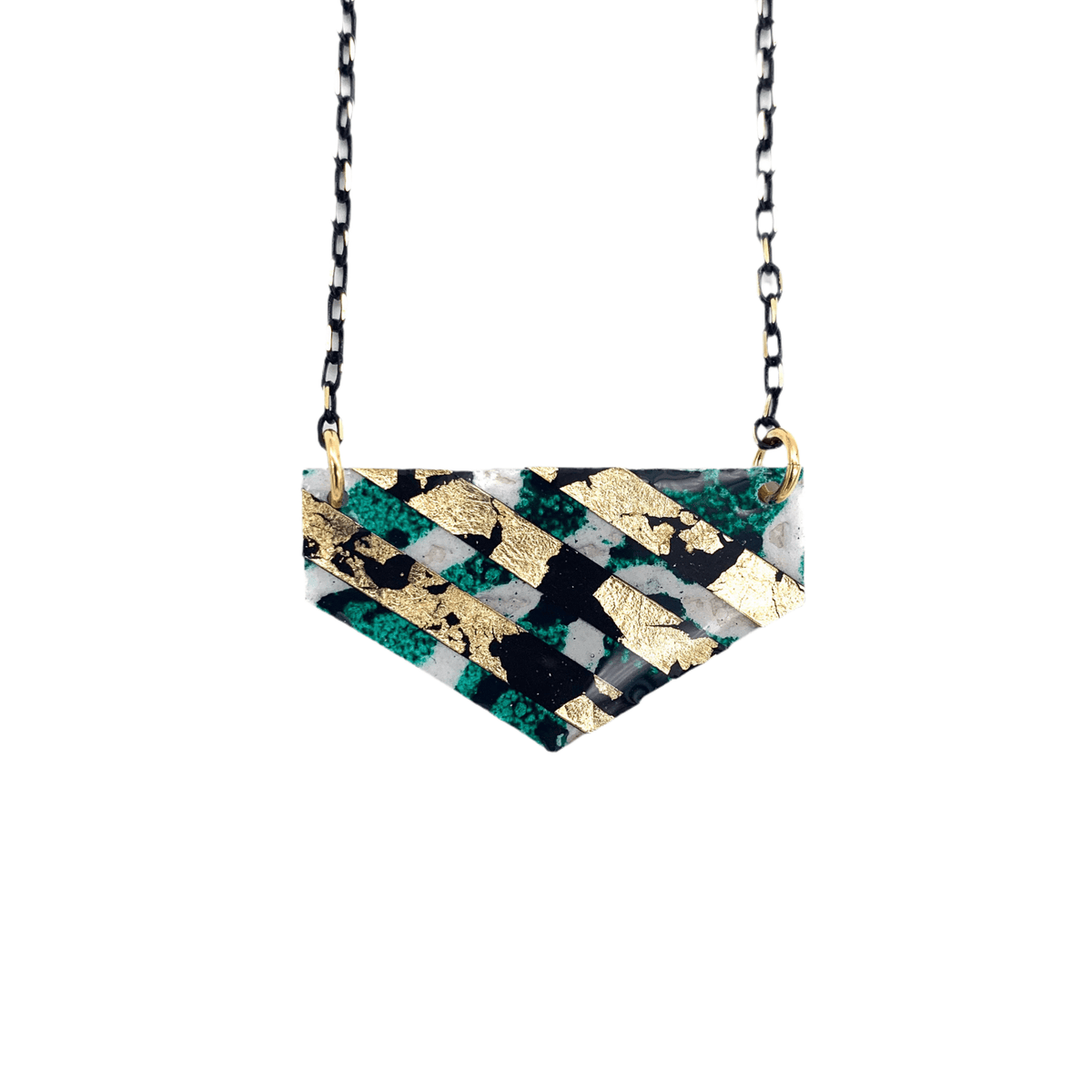 Ralston batik textile necklace in dark green/black/gold - Rothlú