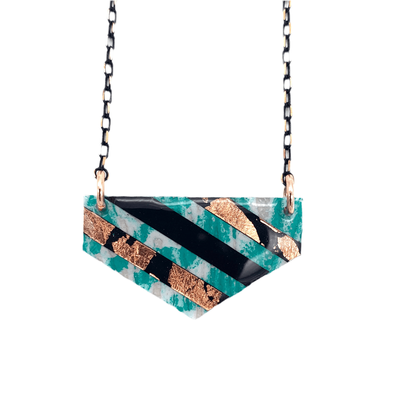 Ralston batik textile necklace in mint/rose - gold/black - Rothlú