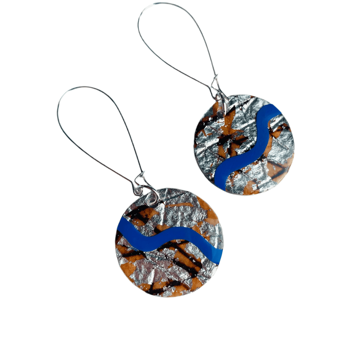 Ripple sgraffito earrings in rust/silver/cornflower - Rothlú