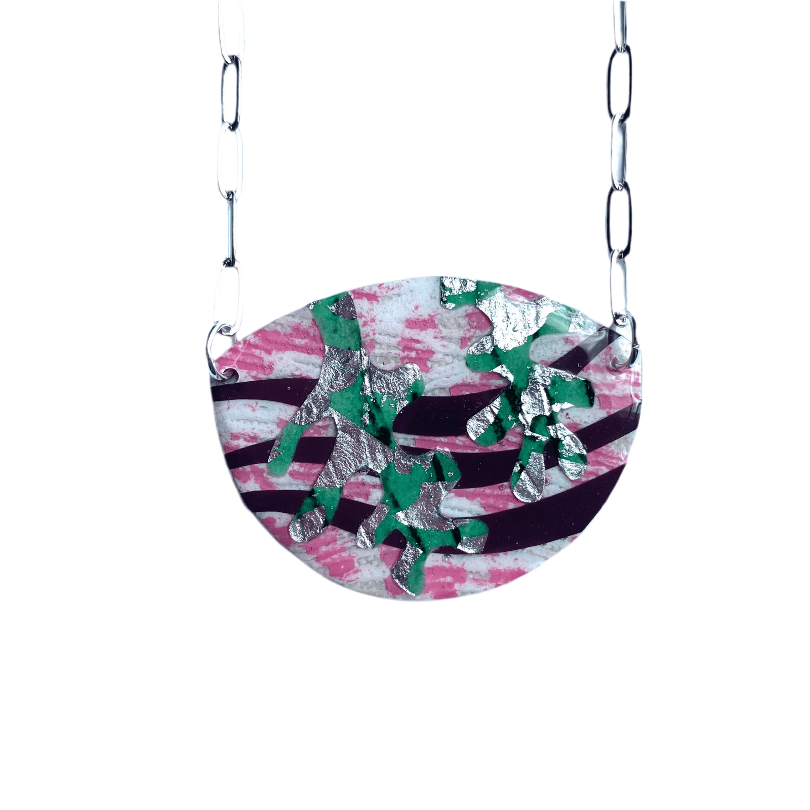 Sáile batik textile necklace in pink/grape/jade/silver - Rothlú