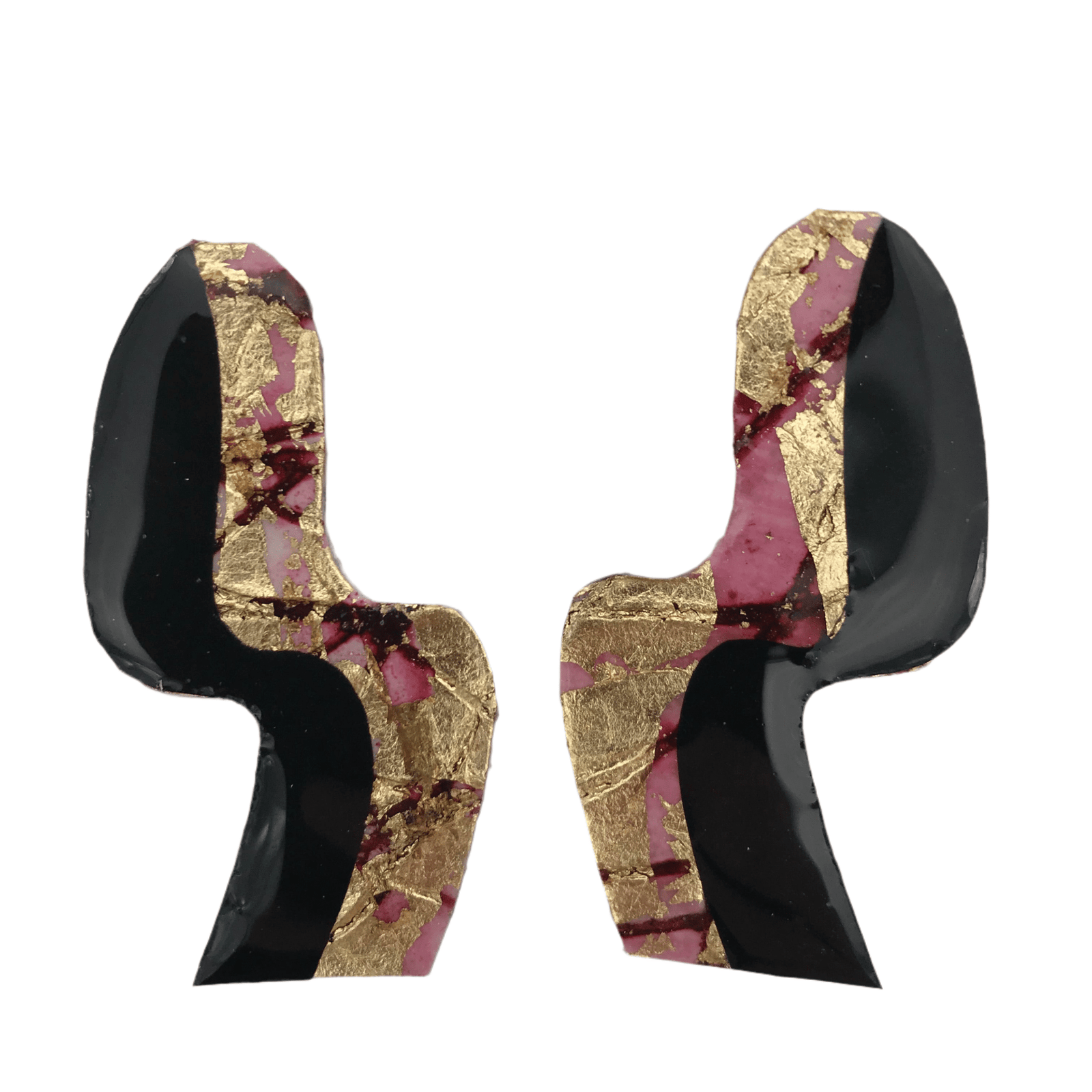 Swerve post earrings in gold/red sgraffito and black - Rothlú