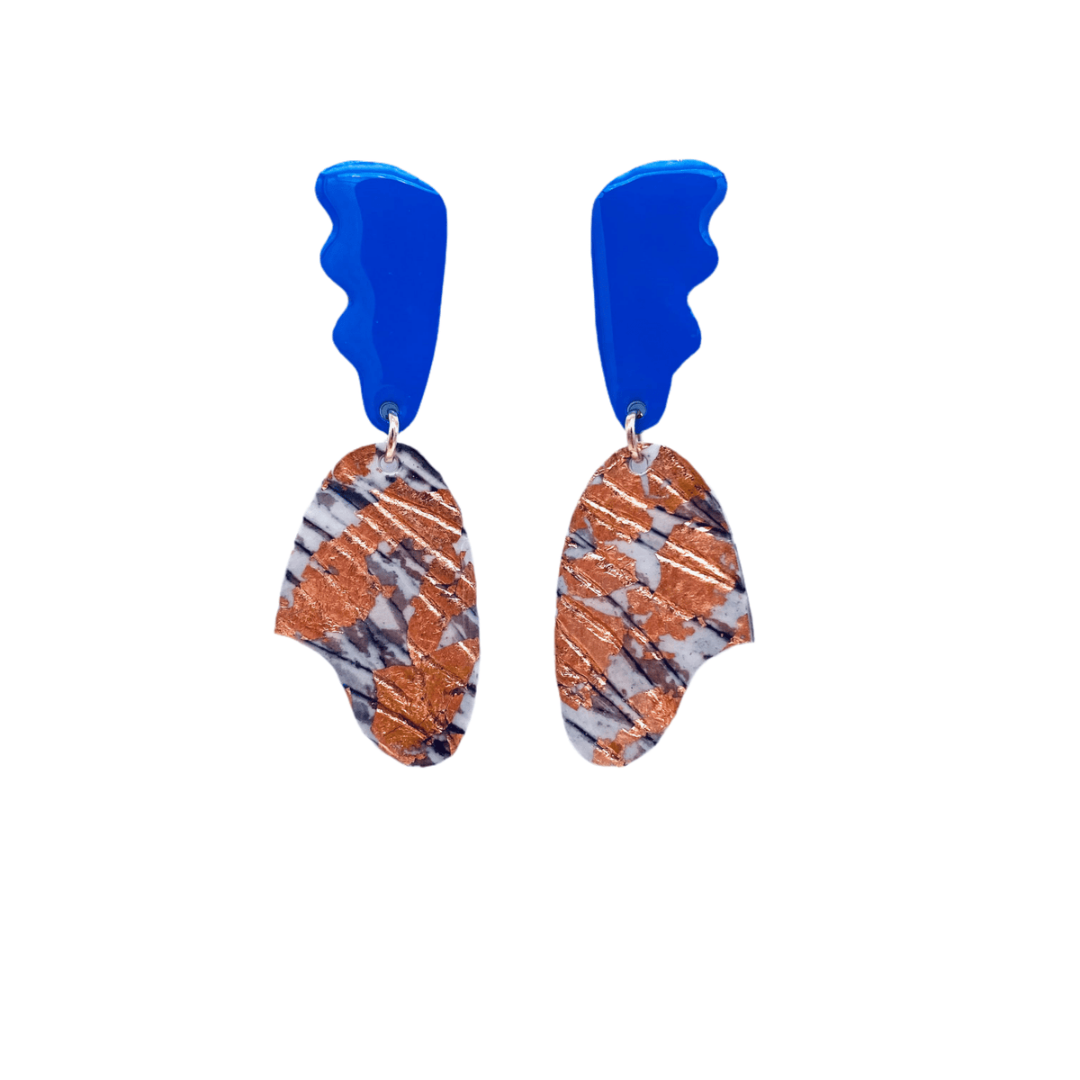 Tidal sgraffito textile earrings in mariner’s blue/grey/rose - gold - Rothlú