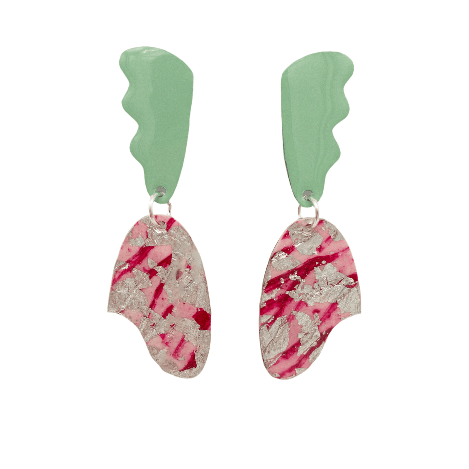 Tidal sgraffito textile earrings in seafoam/pink/silver - Rothlú