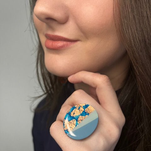 Tonn ring in turquiose/blues/rose - gold - Rothlú