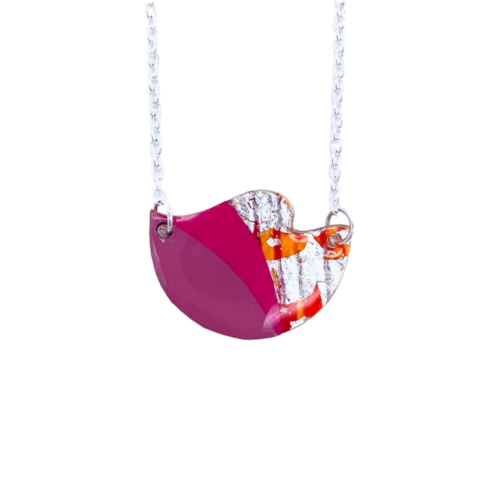 Tonn sgraffito necklace in orange/pinks/silver - Rothlú