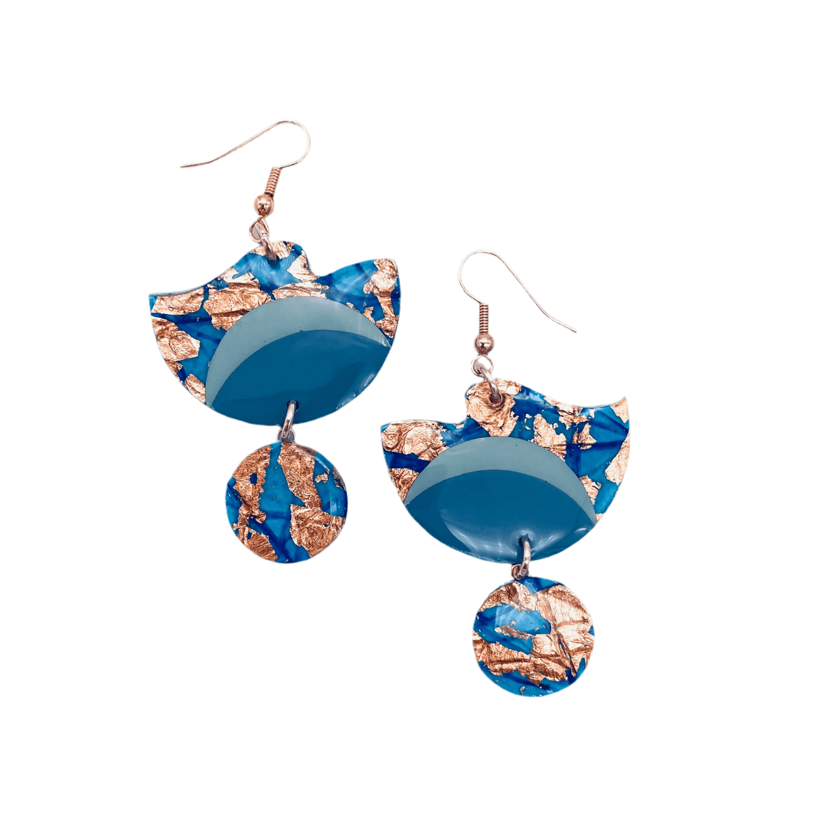 Tonn sgraffito textile earrings in turquoise/blues/rose - gold - Rothlú