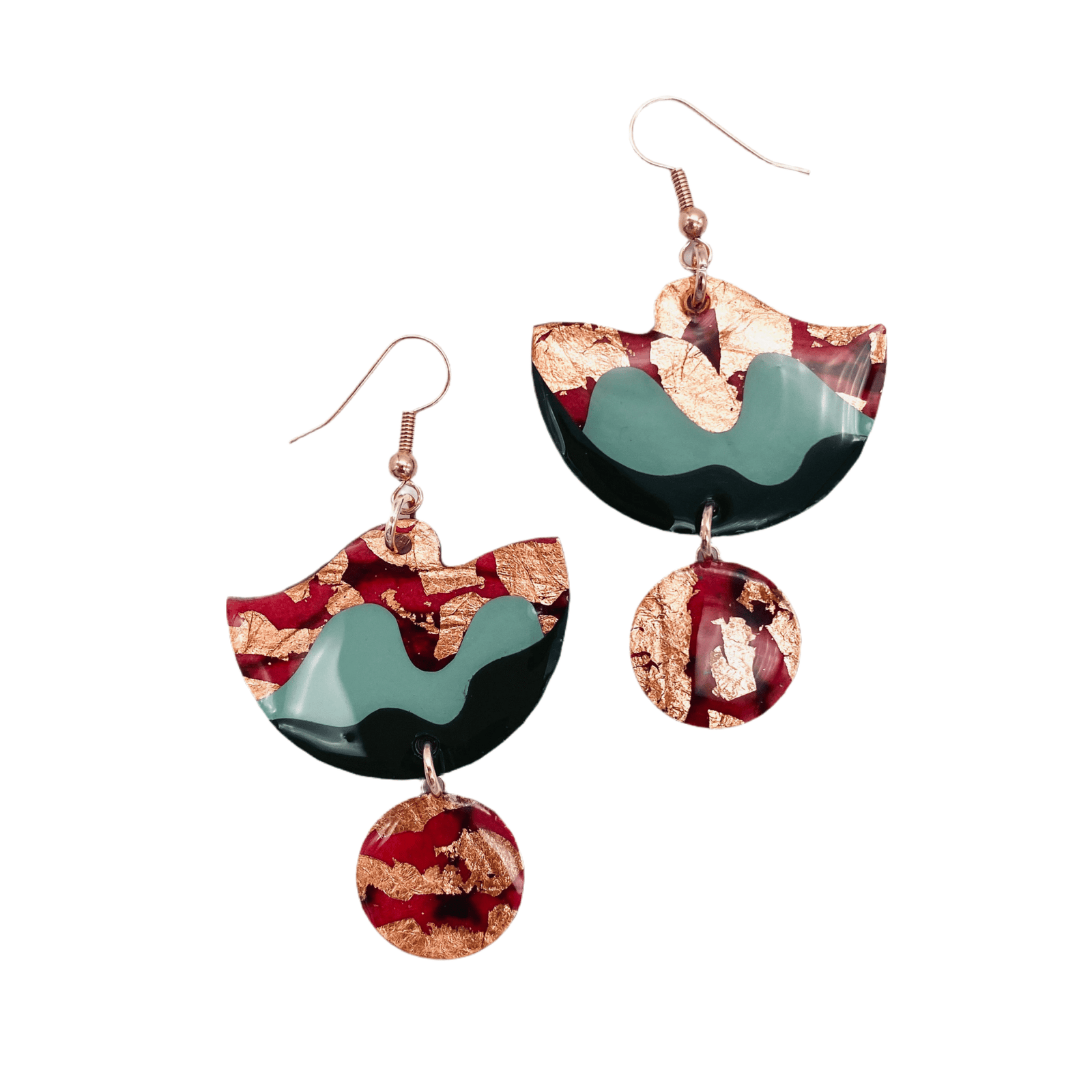 Tonn sgraffito textile earrings red/mint/olive/rose - gold - Rothlú