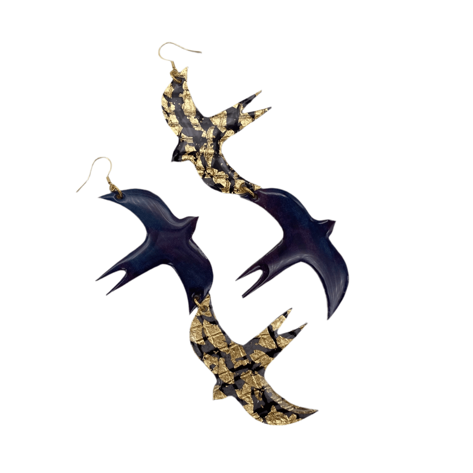 Two Birds sgraffito & shibori silk earrings in midnight/black/gold - Rothlú