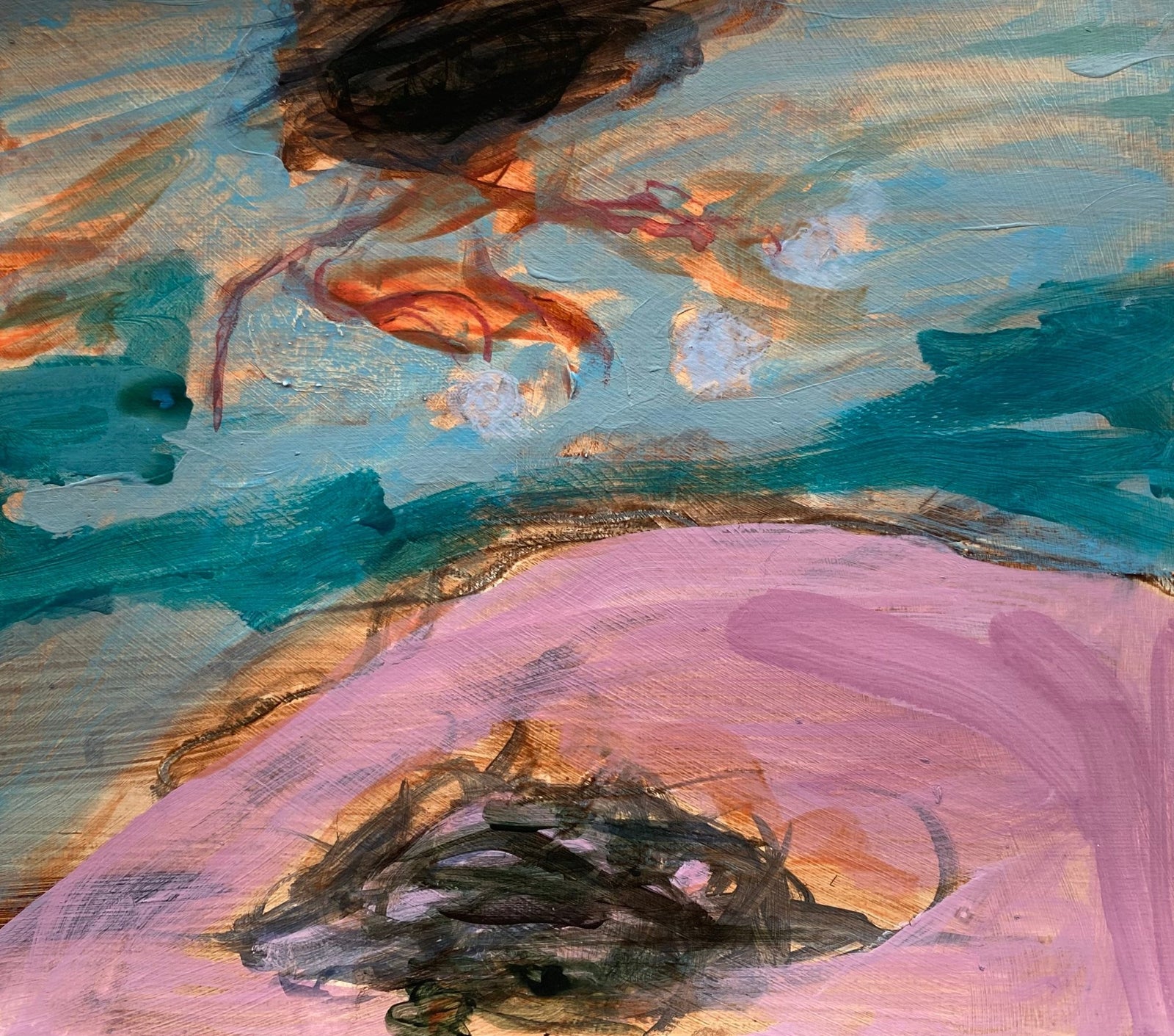 “Wading” 2026, mixed media on paper - Rothlú