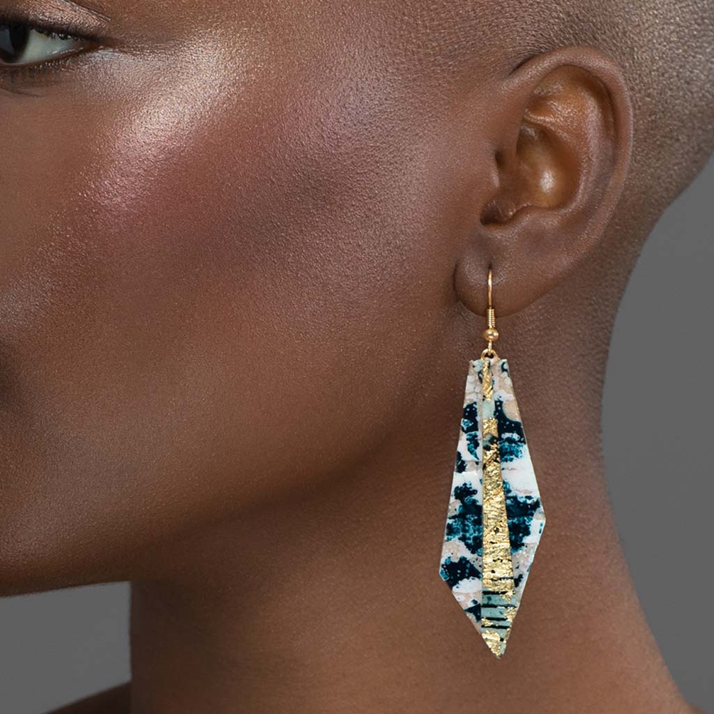 Beulah batik textile earrings in indigo/blue/gold