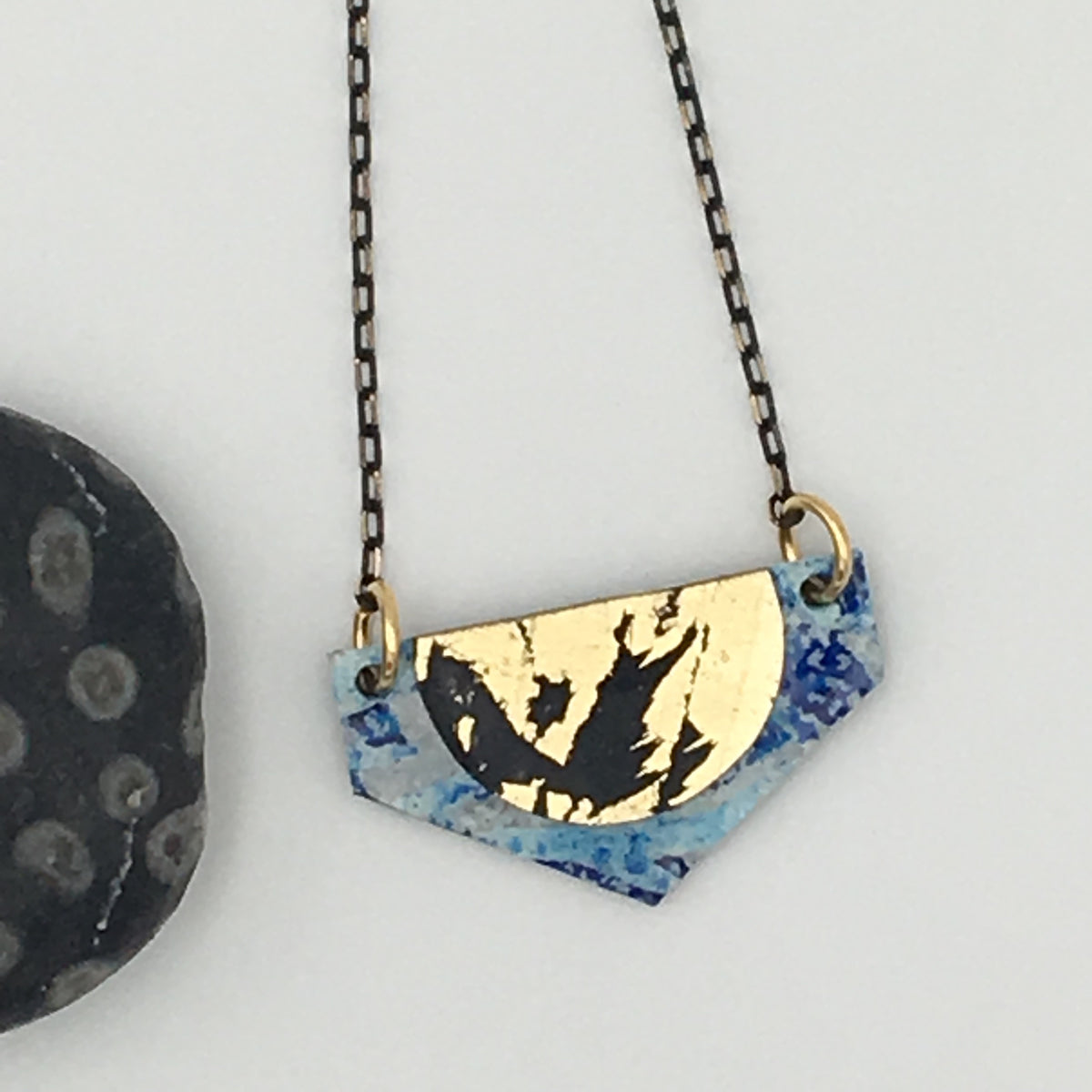 Lorette batik textile necklace in blue/gold/black