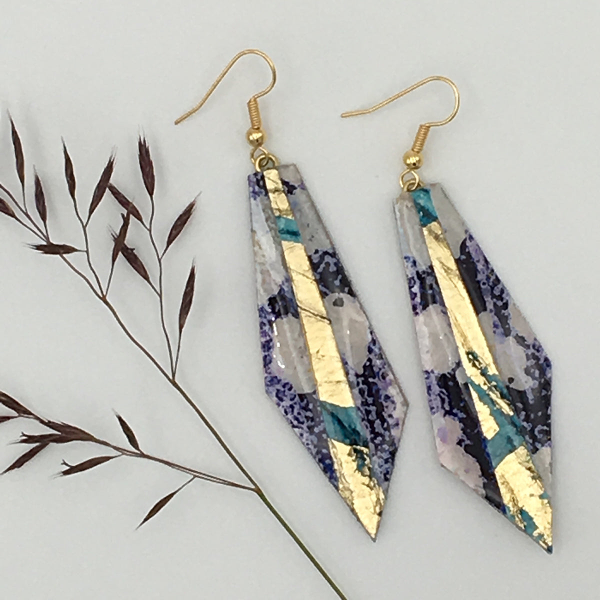 Beulah batik textile earrings in indigo/blue/gold