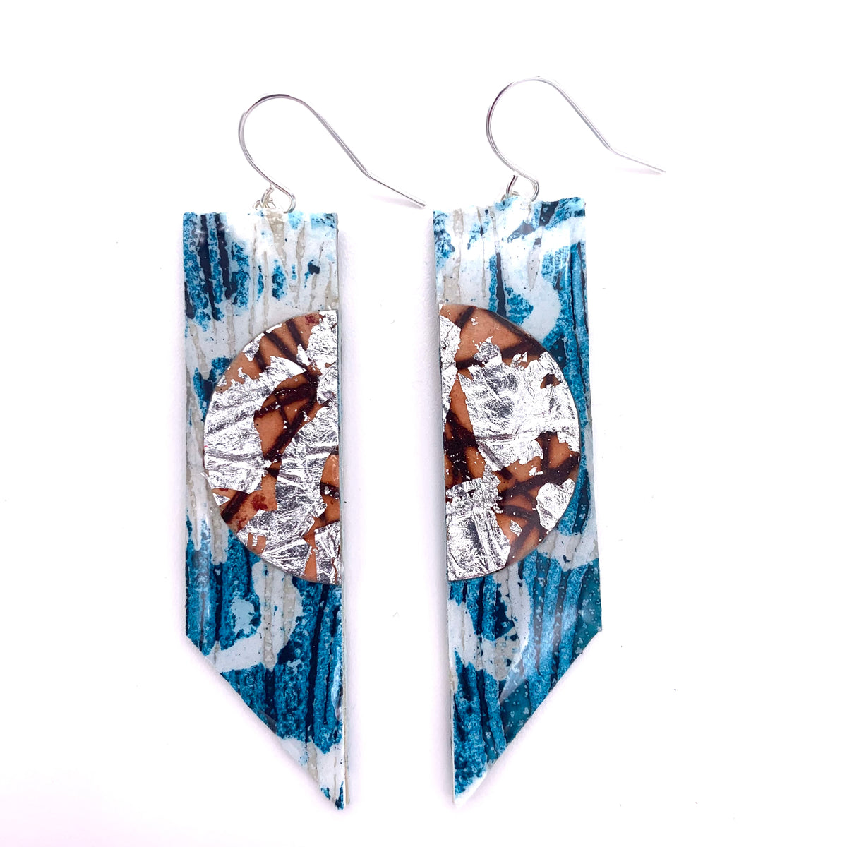 Nella batik textile earrings in teal/silver/umber