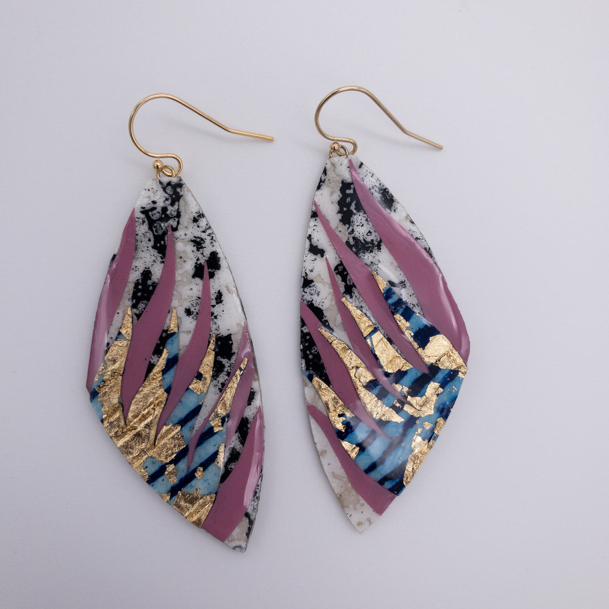 Peitil batik earrings in charcoal/deep-rose/lapis-gold