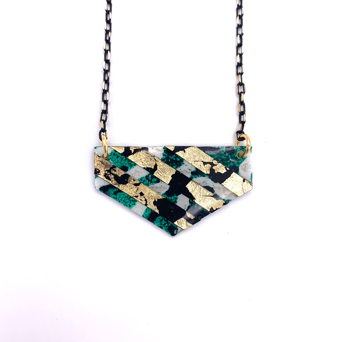 Ralston batik textile necklace in dark green/black/gold