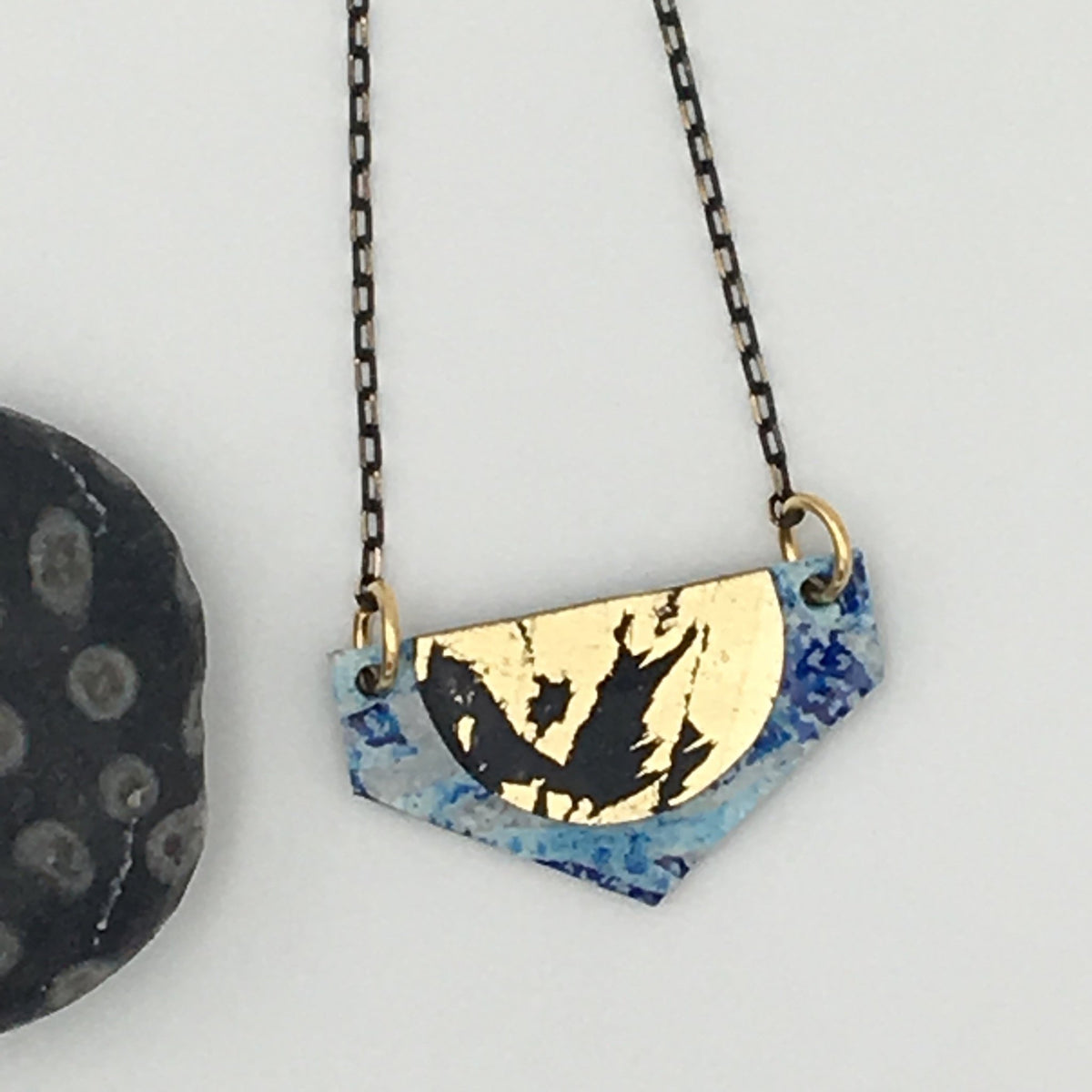 Lorette batik textile necklace in blue/gold/black - Rothlú